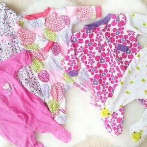 5 baby girl footies pajamas 0 to 3 months bundle